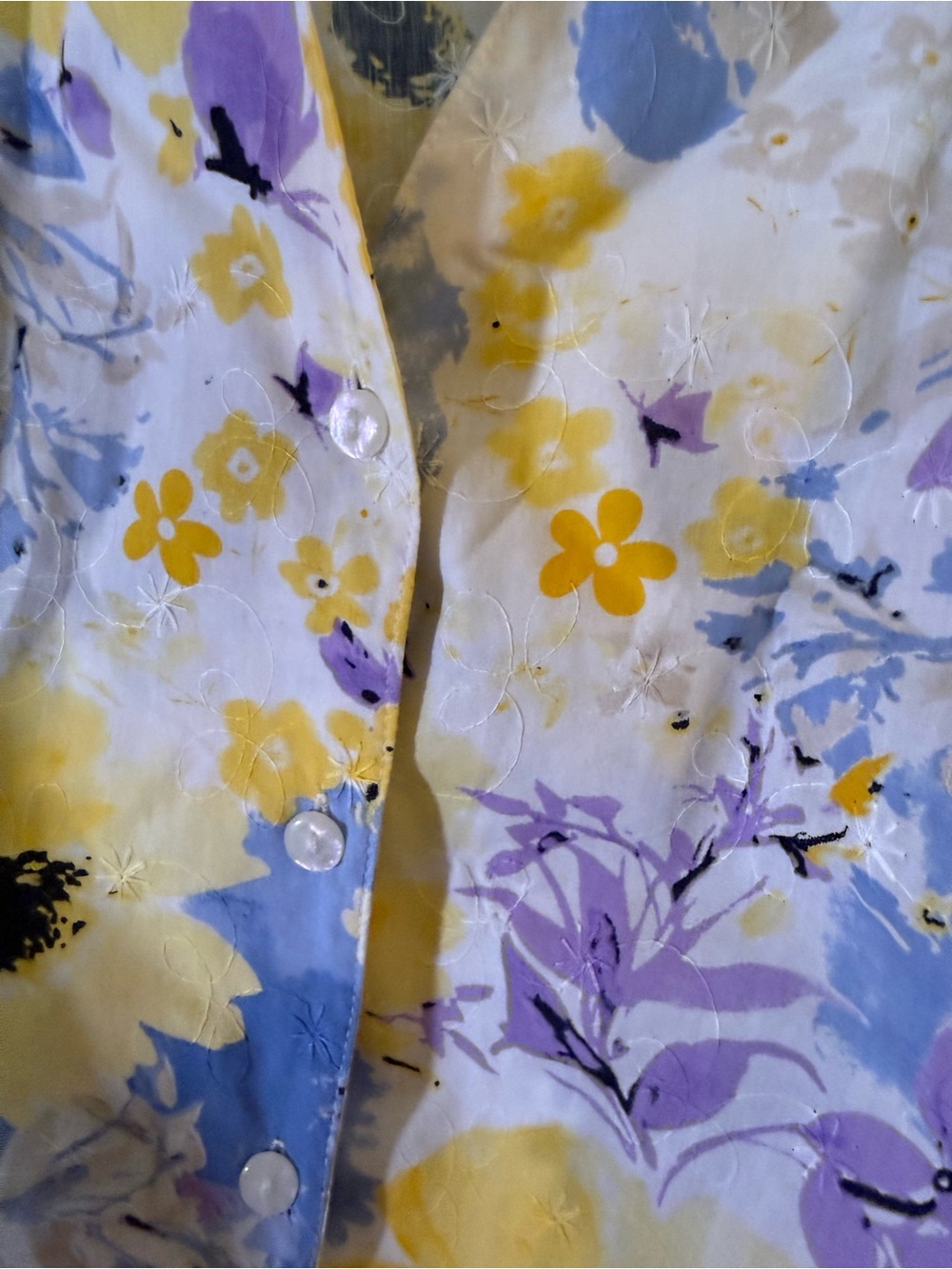 Avia Yellow Blue Purple Floral Button-Down Shirt - Picture 3 of 5